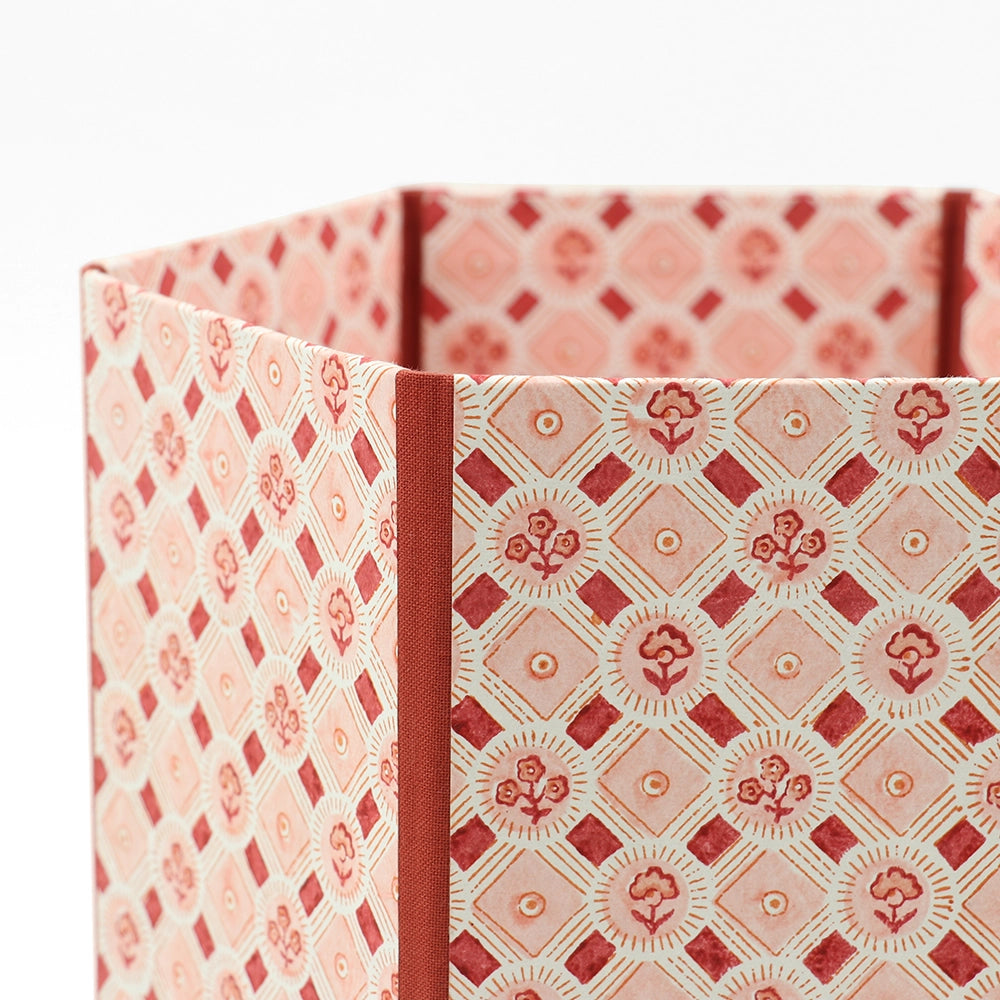 Block Printed Hexagon Collapsible Bin Spring Bloom Red