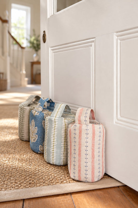 Pale Blue Geometric Stripe Fabric Doorstop