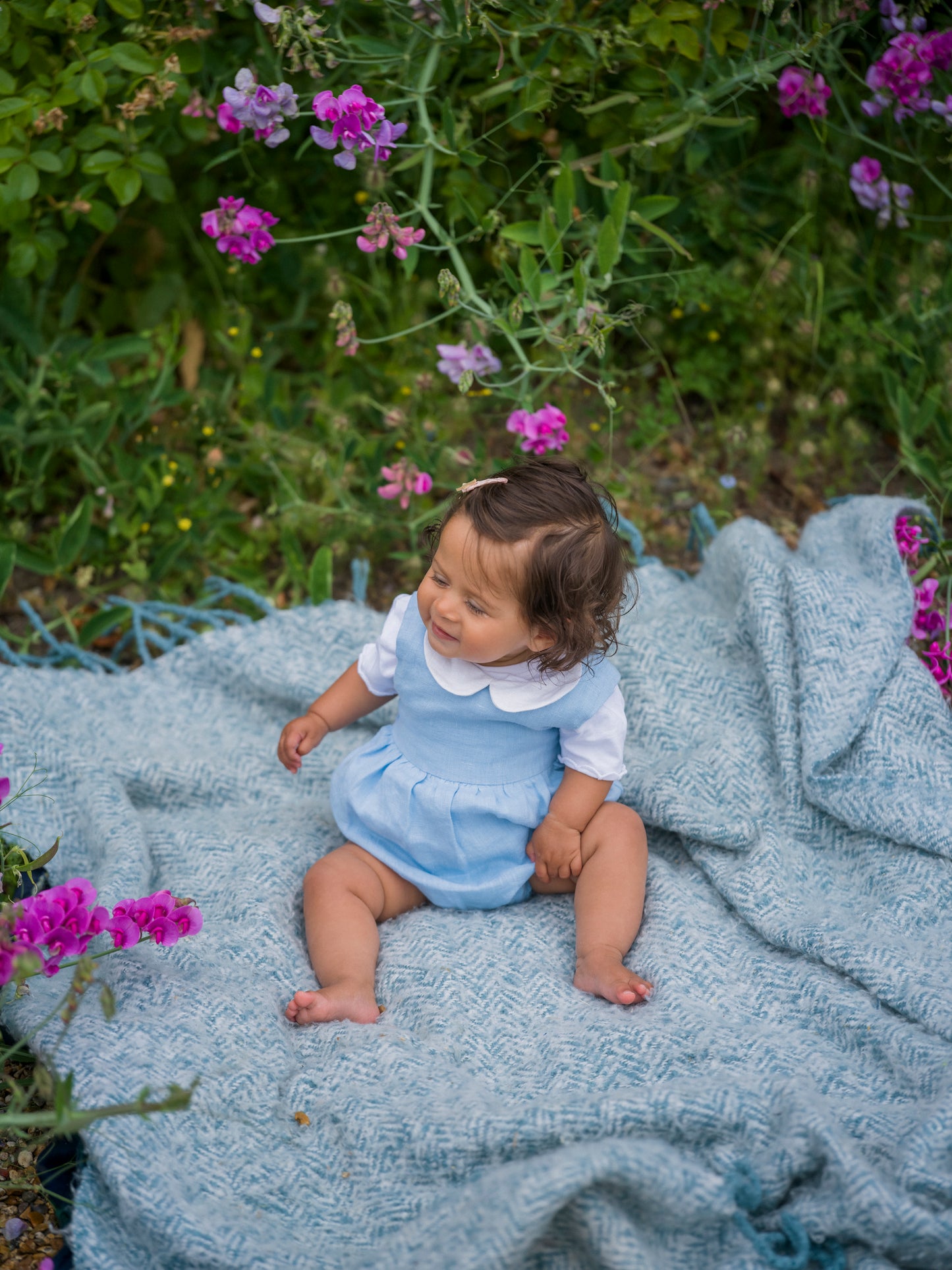 Linen Romper Baby Blue