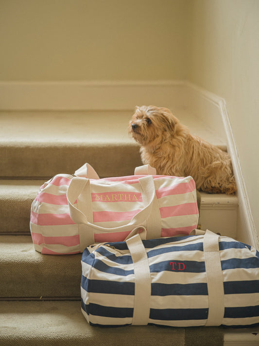 Navy Striped Barrel Bag