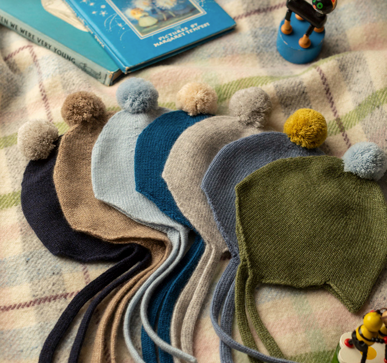 PRE-ORDER Cashmere Bonnet Blue & Mustard by Rosie Sugden