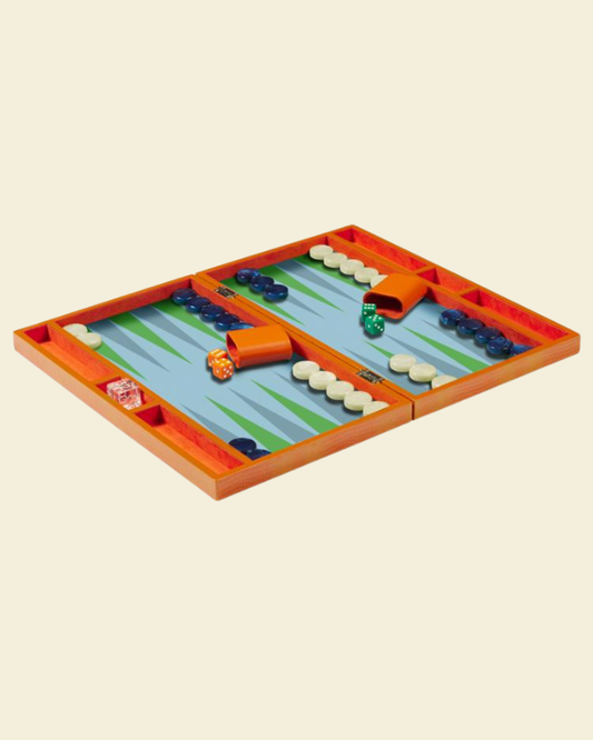 Lacquer Backgammon Set Orange Crocodile