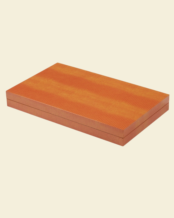 Lacquer Backgammon Set Orange Crocodile