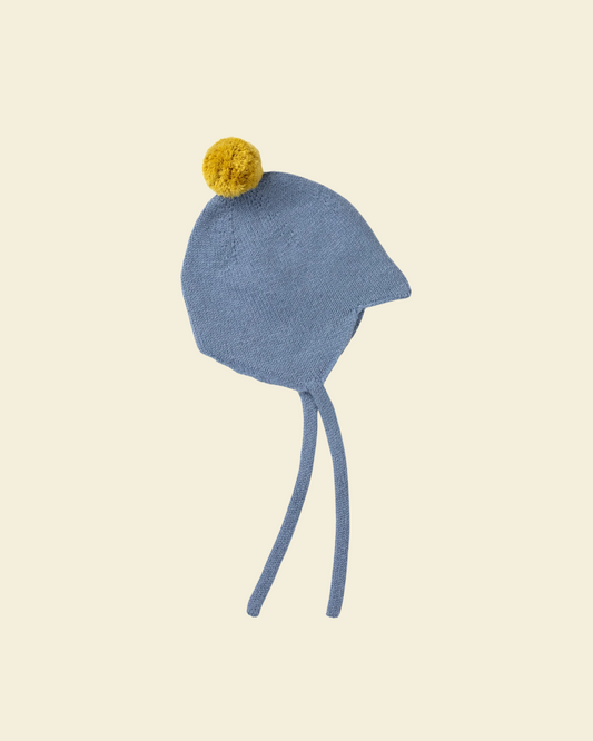 Cashmere Bonnet Blue & Mustard by Rosie Sugden