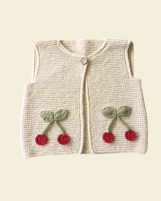 Beige Cherry Knitted Vest