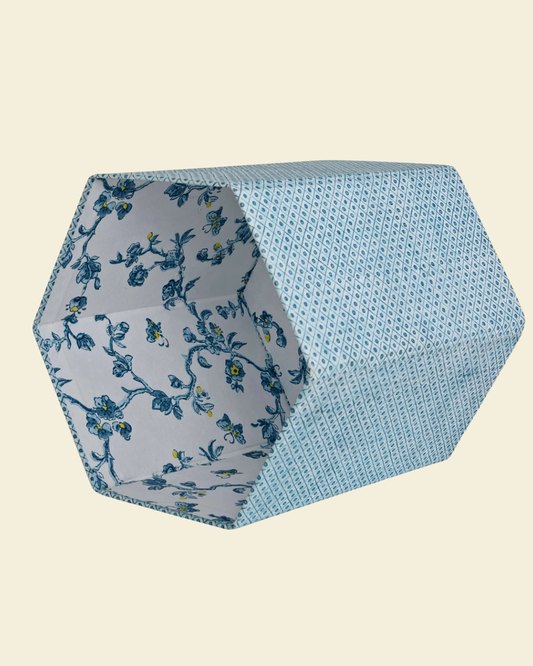 Block Printed Hexagon Collapsible Bin - Indigo Dot & Grid