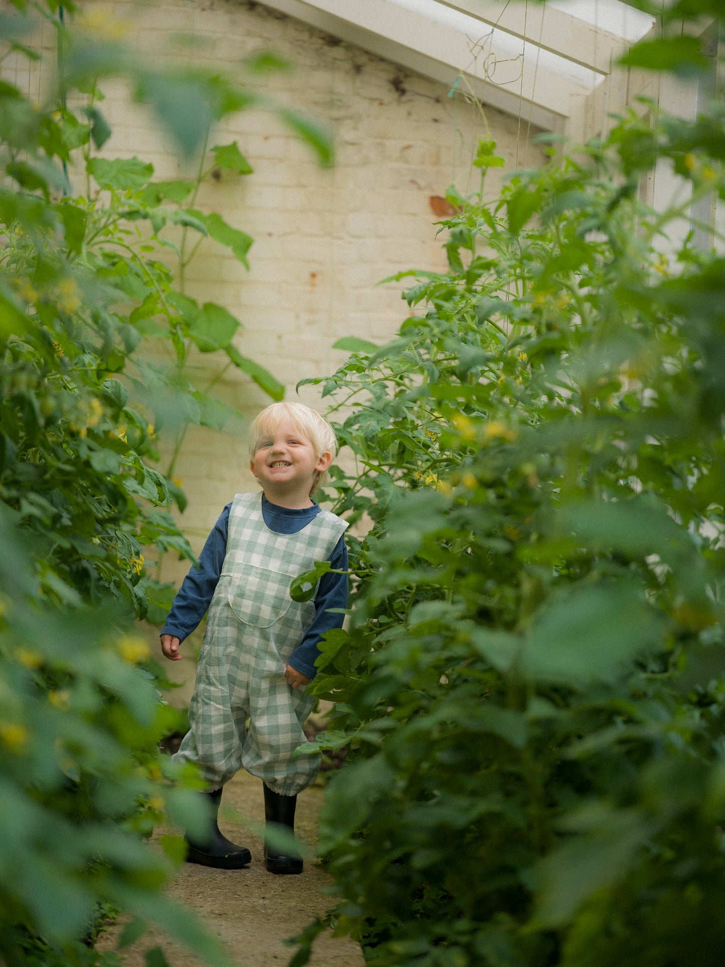 Gingham Dungarees Sea Green