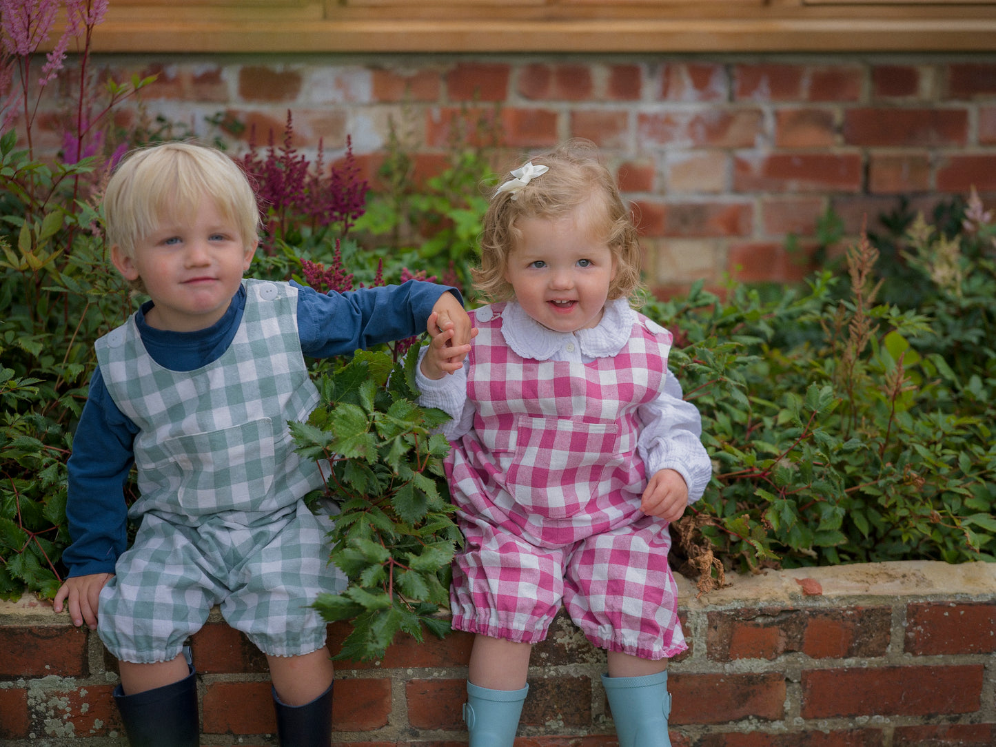 Gingham Dungarees Sea Green