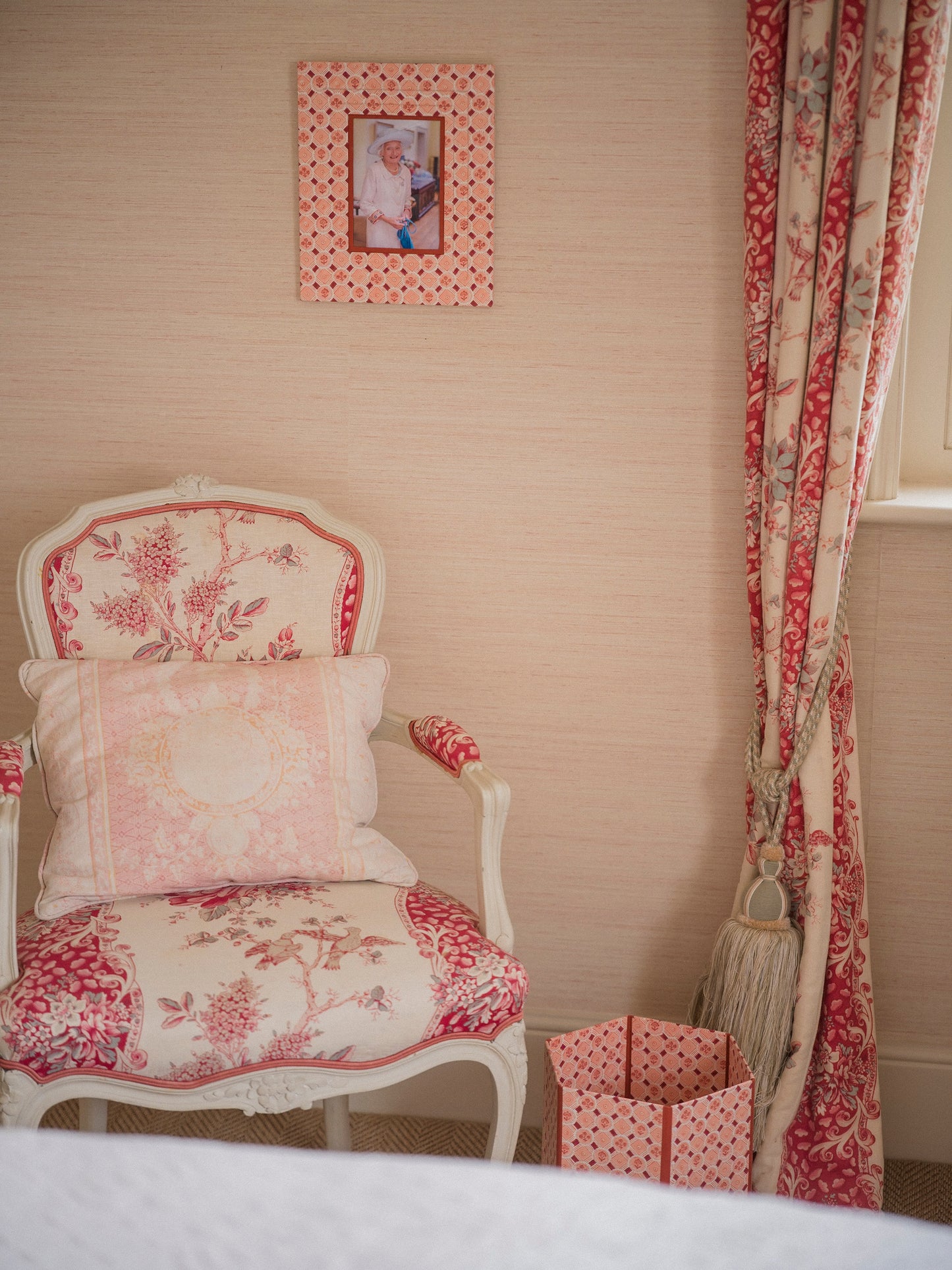 Block Printed Hexagon Collapsible Bin Spring Bloom Red