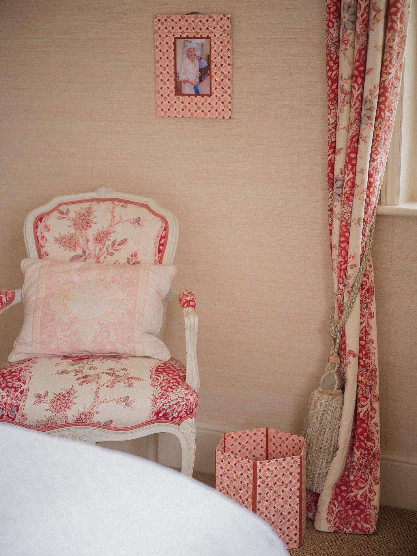 Block Printed Hexagon Collapsible Bin Spring Bloom Red