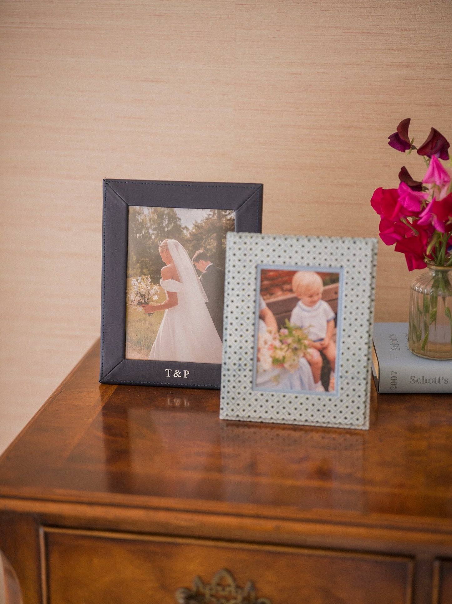 Blue Dot and Grid Table Top Picture Frame