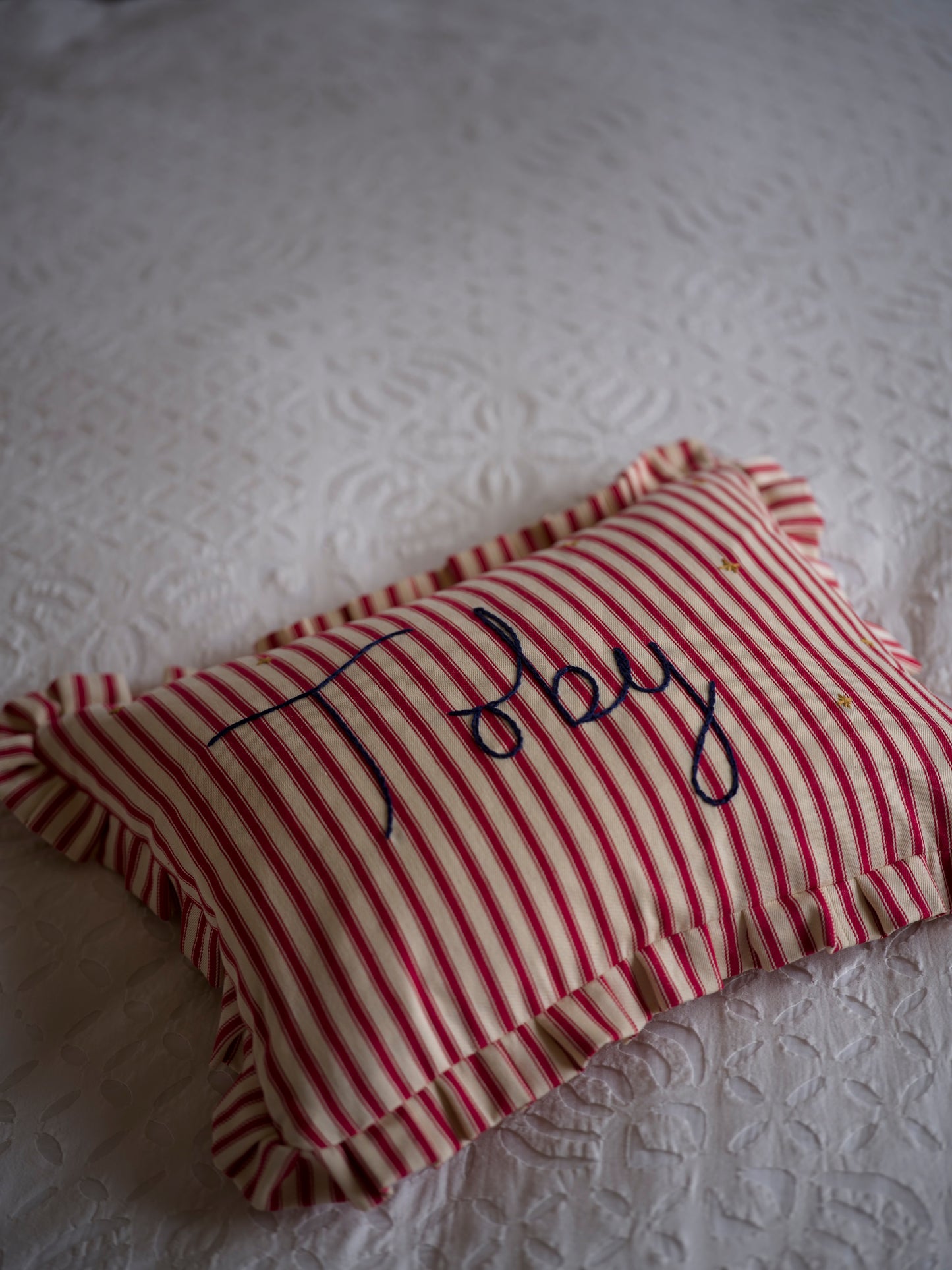 Personalised Striped Pillow Red