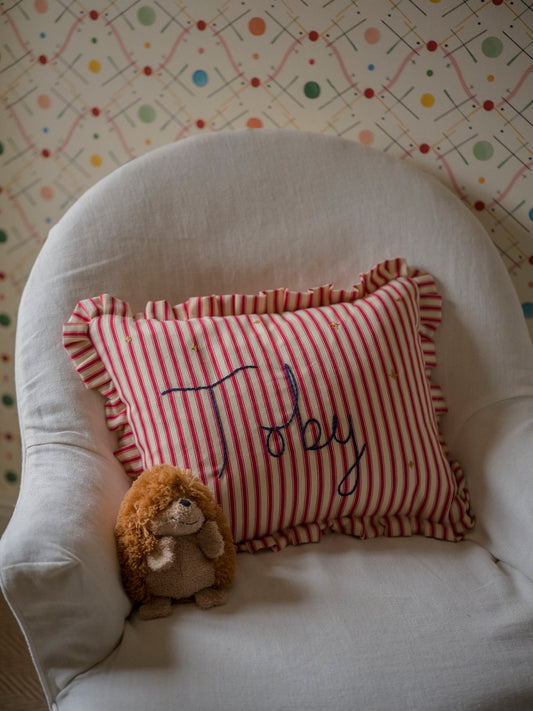 Personalised Striped Pillow Red
