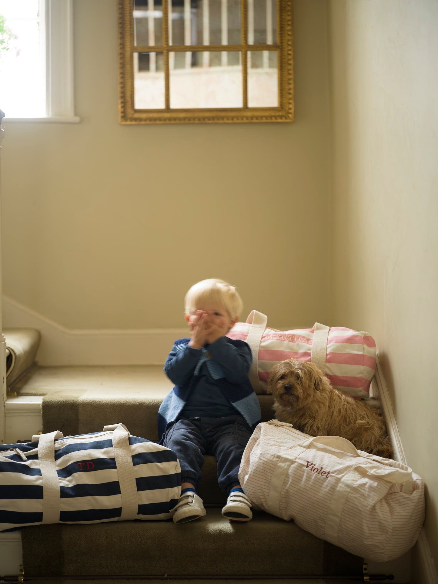 Pink Striped Barrel Bag