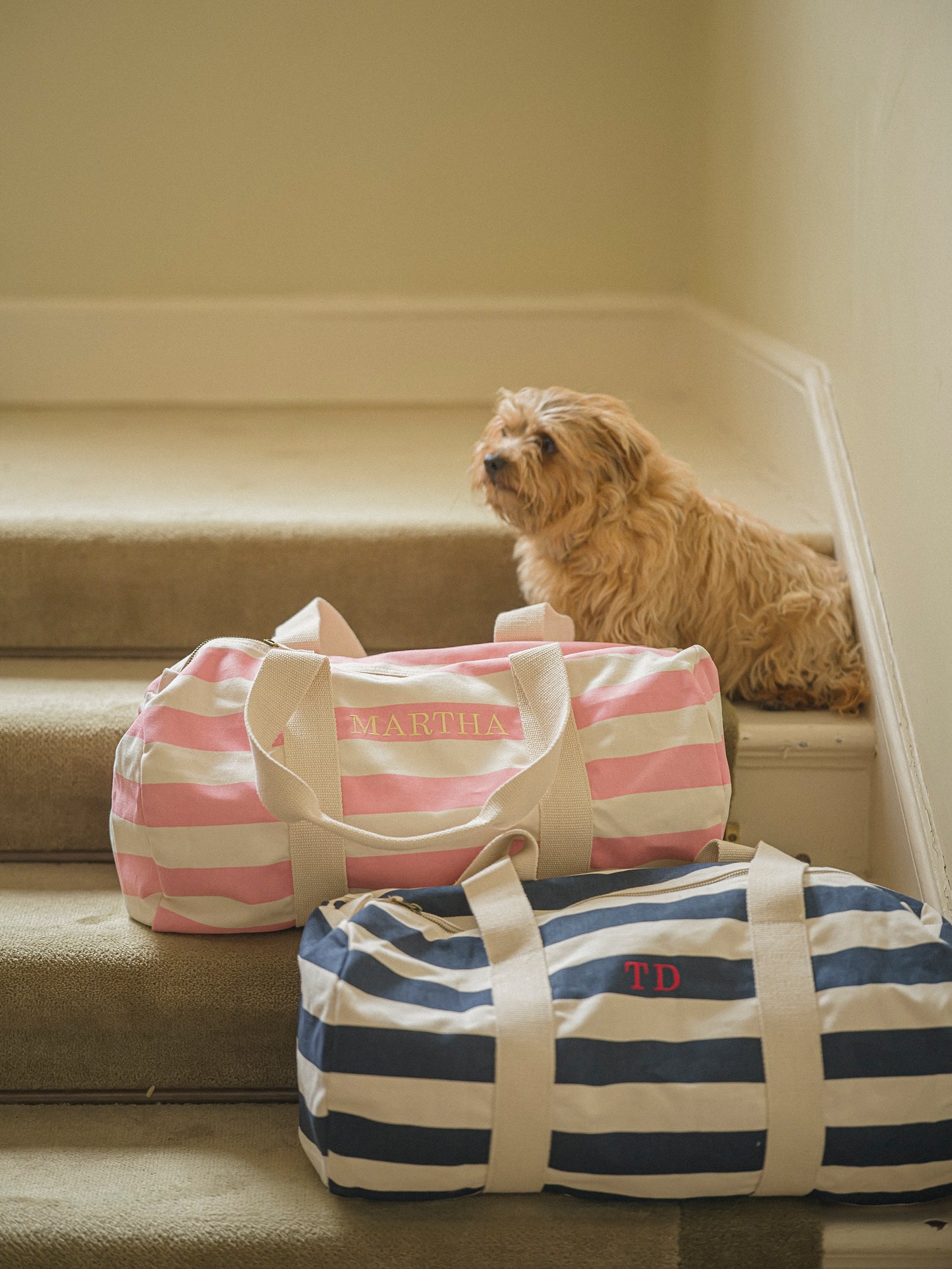 Pink Striped Barrel Bag