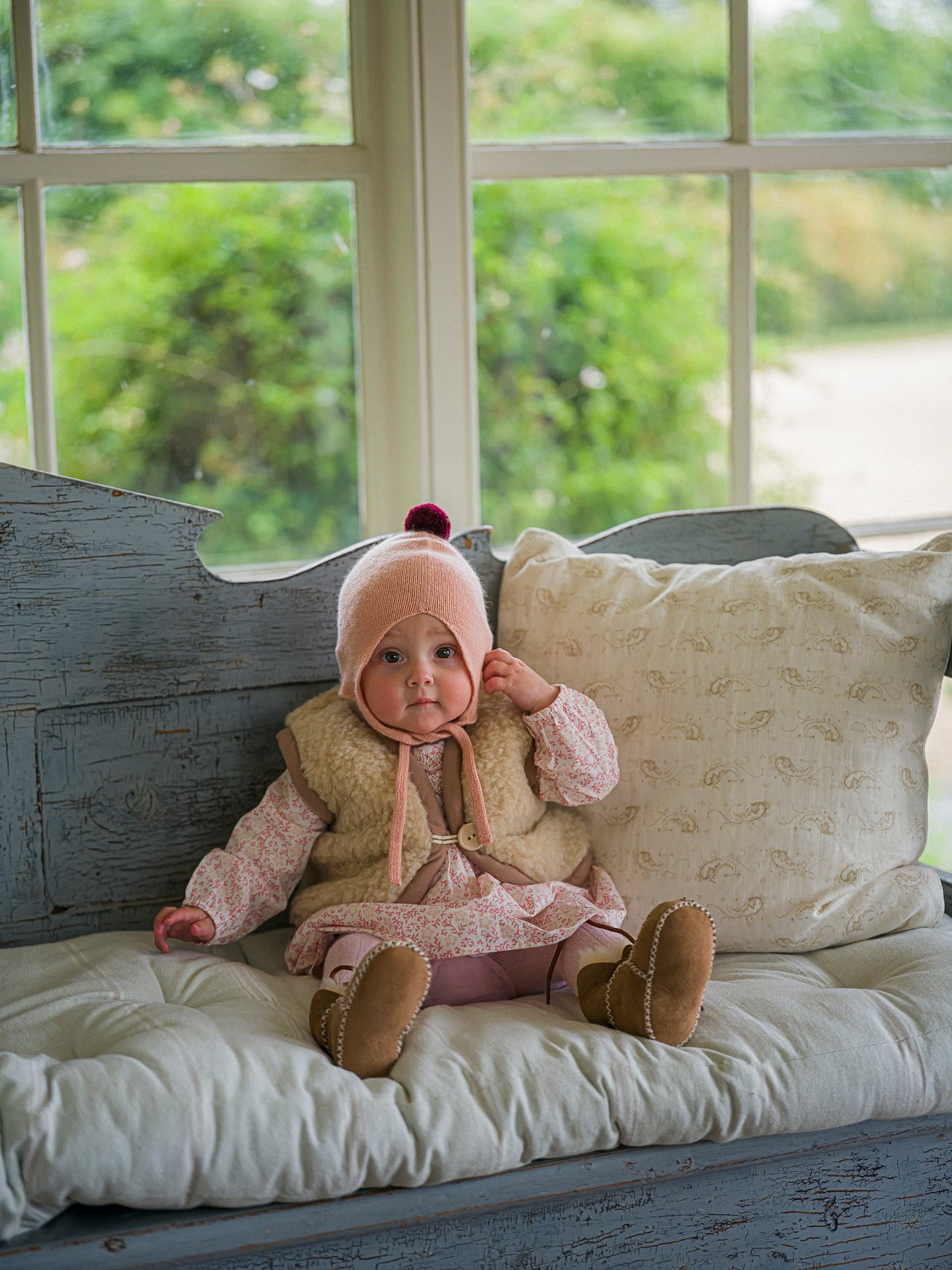 Cashmere Bonnet Coral & Damson by Rosie Sugden