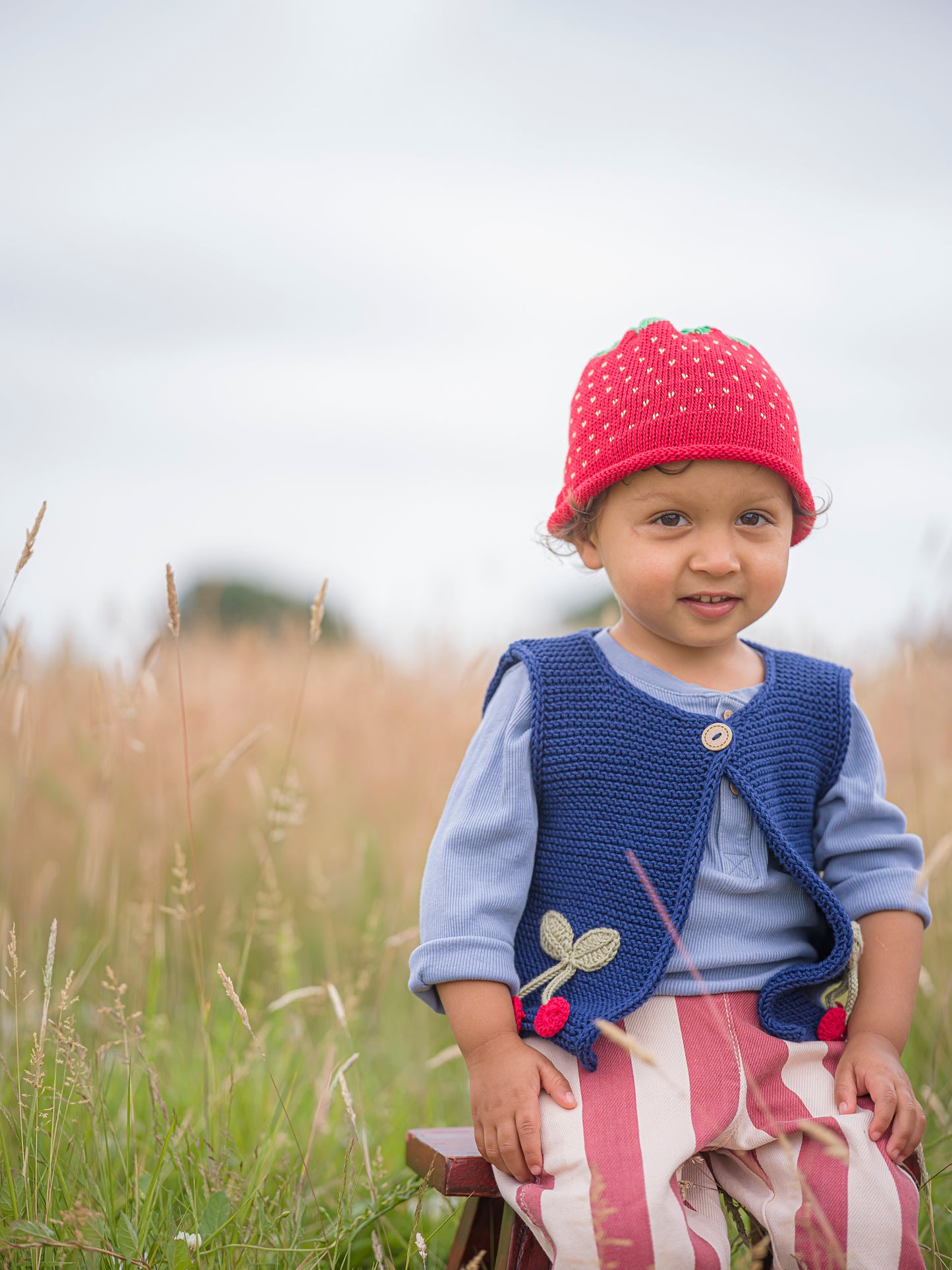 Navy Cherry Knitted Vest