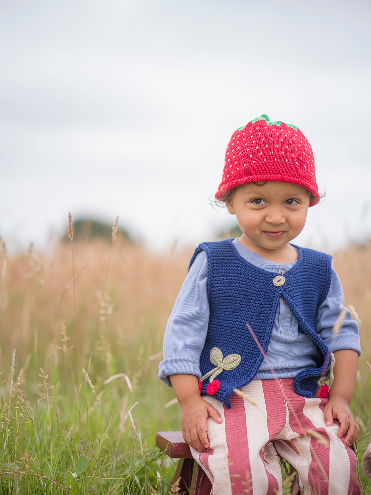 Navy Cherry Knitted Vest