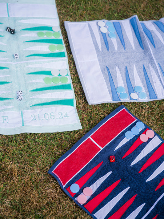 Navy Outdoor/Travel Towelling Backgammon Set