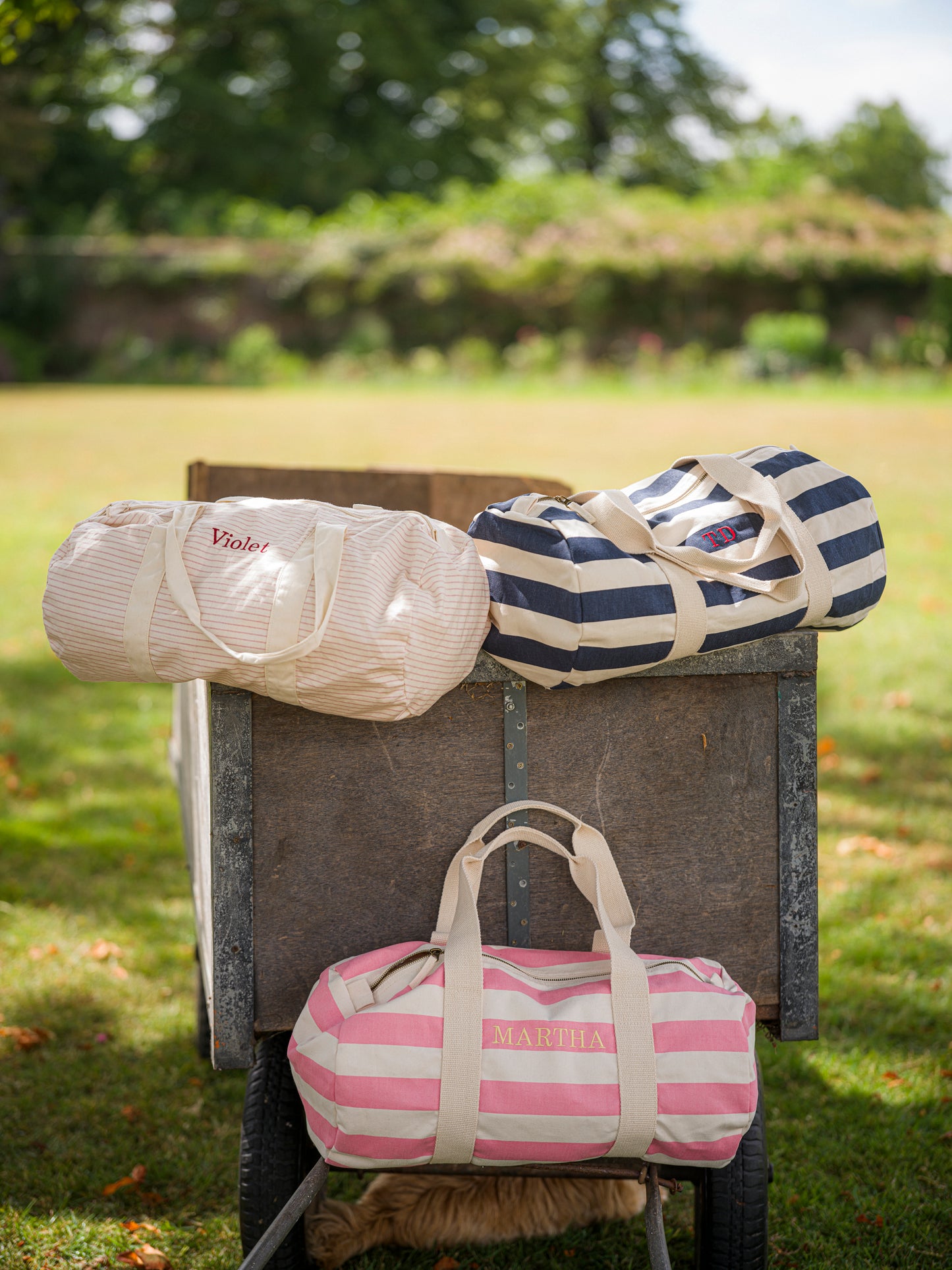 Pink Striped Barrel Bag