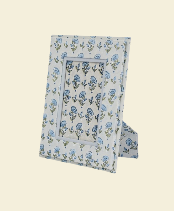 Blue Ditsy Floral Block Printed Frame 6x4
