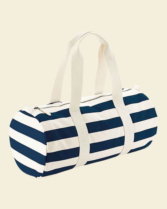 Navy Striped Barrel Bag