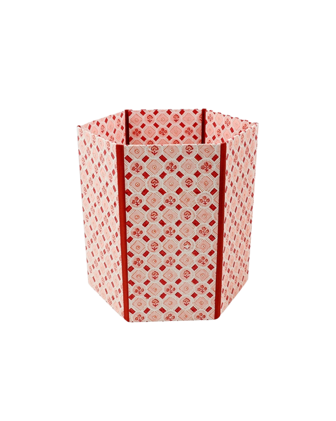 Block Printed Hexagon Collapsible Bin Spring Bloom Red