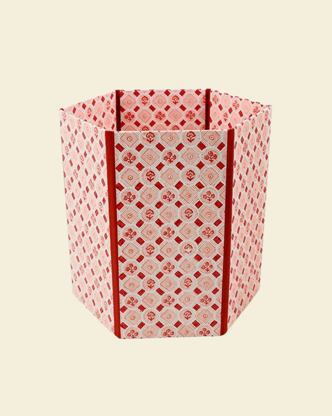 Block Printed Hexagon Collapsible Bin Spring Bloom Red