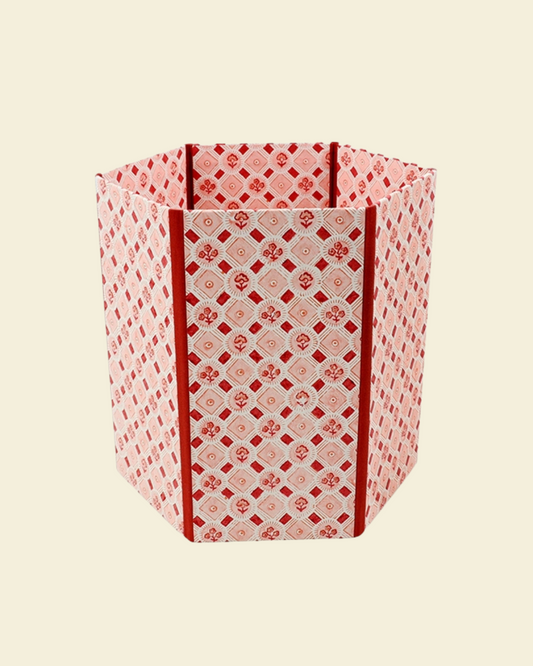 Block Printed Hexagon Collapsible Bin Spring Bloom Red