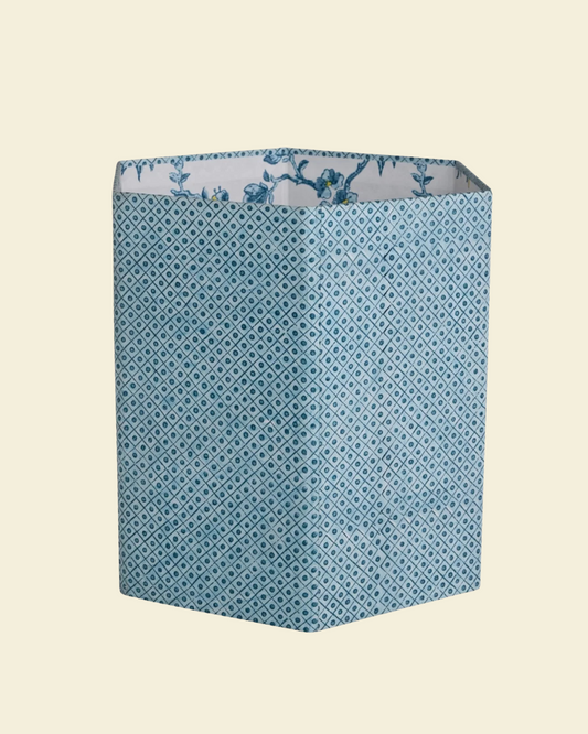 Block Printed Hexagon Collapsible Bin - Indigo Dot & Grid