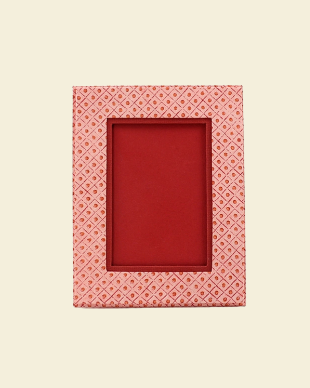 Block Printed Table Top Picture Frame - Dot & Grid Red