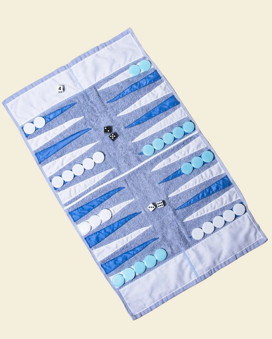 Light Blue Outdoor/Travel Towelling Backgammon Set