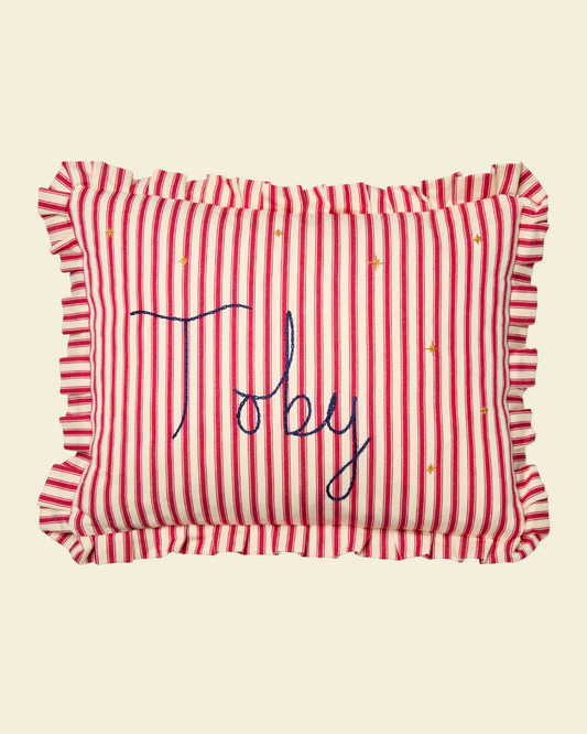 Personalised Striped Pillow Red