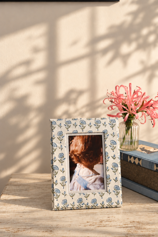 Blue Ditsy Floral Block Printed Frame 6x4