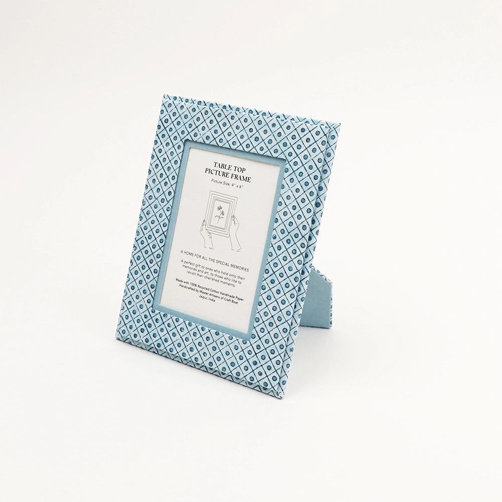 Blue Dot and Grid Table Top Picture Frame