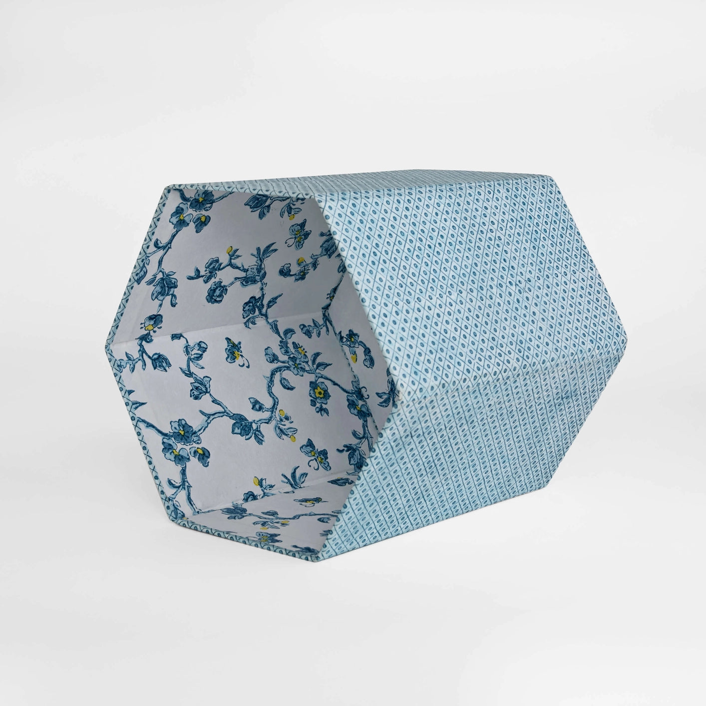 Block Printed Hexagon Collapsible Bin - Indigo Dot & Grid